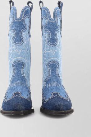 Ganni western boots contrast stitching embroidered mid calf