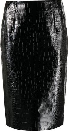 Versace crocodile-embossed midi skirt - women - Calf Leather/Cupro - 40 - Black