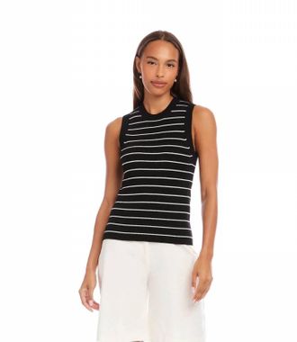 Karen Kane Stripe Ribbed Sweater Tank Top In Black With Off White