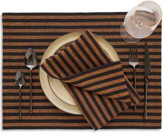 Solino Home Linen Dinner Napkins Set of 4, 20 x 20 Inch for Dining Table, Holiday and Everyday Table Decor - Amalfi Stripe in Pumpkin And Black at