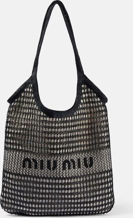 Miu Miu Logo leather-trimmed crochet tote bag