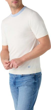 Robert Talbott Gibson Cotton Cashmere Short Sleeve Crewneck Sweater in White/blue at Nordstrom, Size Xx-Large