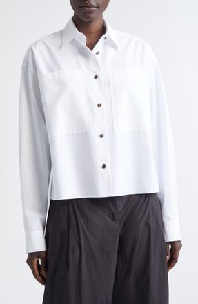 Lafayette 148 New York Boxy Crop Cotton Poplin Button-Up Shirt in White at Nordstrom, Size X-Small