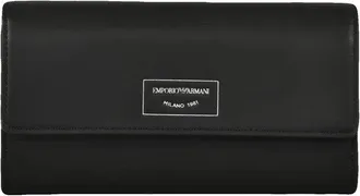 Emporio Armani Minimalist Black Leather Wallet With Snap Closure