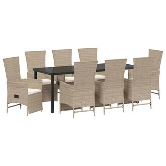 vidaXL Set Da Pranzo Per Giardino 9 Pz Beige Polyrattan Vidaxl