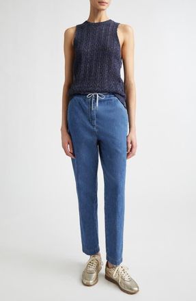 Eleventy Sequin Embellished Cotton & Linen Blend Sweater Vest in 11N New Blue at Nordstrom, Size X-Small