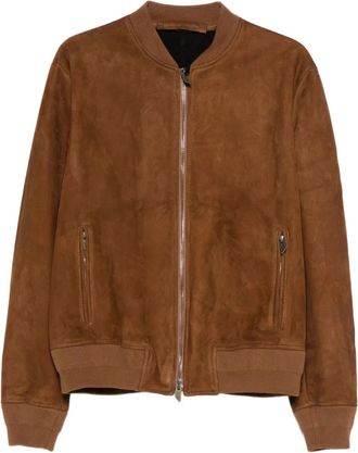 Salvatore Santoro Leren bomberjack met rits - Bruin