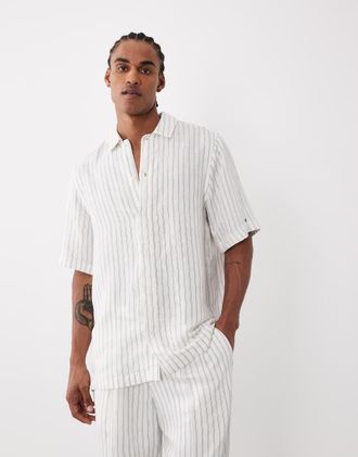 Tommy Hilfiger Camicia in lino bianca in coordinato-Bianco