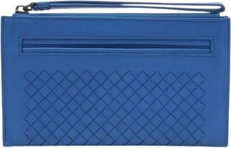 Bottega Veneta Pre-owned Intrecciato Leren Clutch - Dames - Vintage Clutch - Blauw - ONE Size - Leer - Vintage