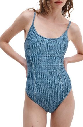 Rag & Bone Miramar Faux Denim One-Piece Swimsuit in Indigo Wash at Nordstrom, Size Xx-Small