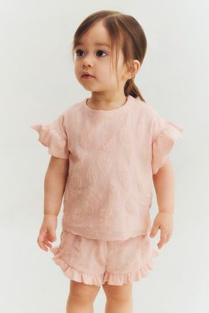 H&M 2-piece Frilled Terry Set in Light Dusty Pink at Nordstrom, Size Newborn