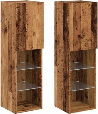 Berkfield Home TV Cabinets with LED Lights 2 pcs Old Wood 30.5x30x102 cm in Brown