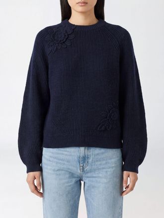 Twinset Maglia girocollo in misto lana con applicazione floreale ricamata