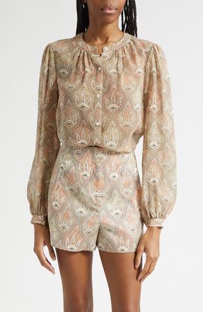 Veronica Beard Ashlynn Paisley Silk Top in Stone Khaki Multi at Nordstrom, Size 14