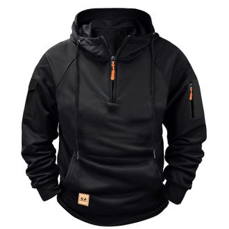 Generic MenS Zip Up Black Hoodie Quarter Zip Jumper Fleece Lined Work Military Hooded Sweatshirt Tactical Pullover Tops Winter Sports Fitness Jogging Sweater 