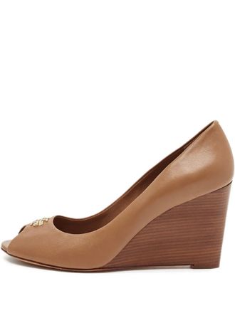 Tory Burch Reva leather peep-toe pumps - Brown