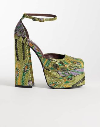 Azalea Wang Azalea Wang Zipphora scarpe con tacco e plateau in verde multicolore