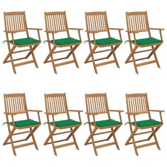 vidaXL Sillas De Jard&iacute;n Plegables 8 Pc Con Almohadillas Masivas