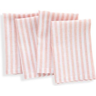Solino Home Linen Dinner Napkins - Amalfi Stripe, 20 x 20 Inch in Coral And White at Nordstrom, Size Large