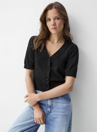 Twik Womens Short puff sleeves Cardigan Sweater