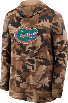 Nike Jordan Mens Florida Military Appreciation Jordan Brand Dri-FIT College Long-Sleeve Hooded Top in Brown | 0JB92EAUFN-954