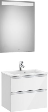 Roca Roca - Pack Mueble De 2 Cajones 600 Mm + Lavabo + Espejo Led The Gap Color: Blanco Brillo