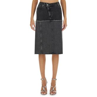 Alexander McQueen Alexander McQueen, Midi Skirts, female, Black, Size: M Two-tone Denim Skirt