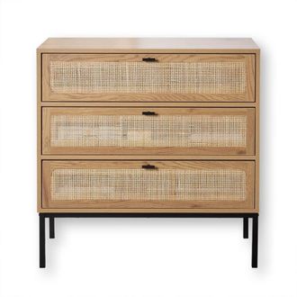 Calicosy 3-Drawer Chest With Rattan Front, 80 X 39 Cm - JAYA in Light Brown