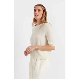 Chinti and Parker Cloud Cashmere Short Sleeve Sweater Tee in Cream at Nordstrom, Size X-Large