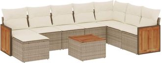 vidaXL Set De Sof&aacute;s De Jard&iacute;n 9 Pzas Con Cojines Rat&aacute;n Sint&eacute;tico Beige Vidaxl