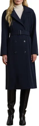 Lauren Ralph Lauren Crepe Belted Coat in Dk Navy at Nordstrom, Size X-Small