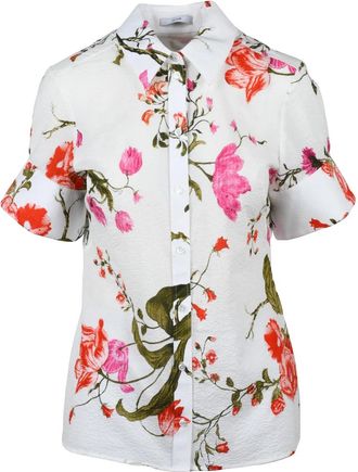 Erdem White Textured Floral Print Cotton Shirt