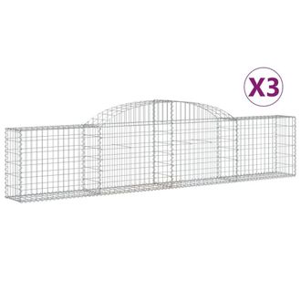 Berkfield Home Arched Gabion Baskets 3 pcs 300x30x60/80 cm Galvanised Iron in Silver