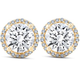 Pompeii3 2 1/5 Ct Diamond Halo Screw Back Studs 10k Yellow Gold Moissanite