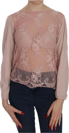 Pink Memories Roze Kant Boothals Blouse - Dames - Blouses - Roze - S - Katoen - Overhemden
