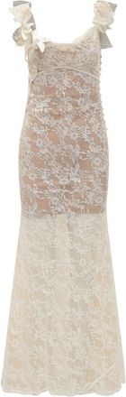 Self Portrait White Lace Square Neck Maxi Dress