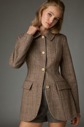 Avec Les Filles Plaid Wool Blend Hourglass Blazer Jacket