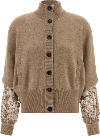 Brunello Cucinelli Beige Sequin sleeve cardigan