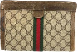 Gucci Pre-owned Clutches, female, Beige, Size: ONE SIZE Pre-owned GG Plus Leather Clutch Bag