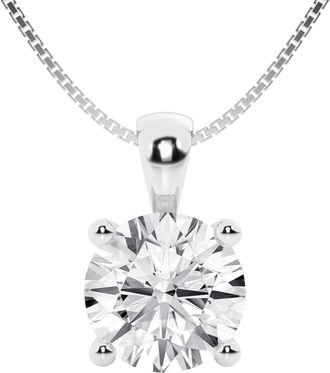 Grown Brilliance 1 1/2 Carat Round Lab Grown Diamond Solitaire Pendant in 14K White Gold, IGI Certified, Prong Set, E-F Color, VS Clarity