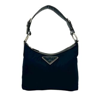 Prada Navy Nylon Leather Shoulder Bag Tote Bag (Pre-Owned)
