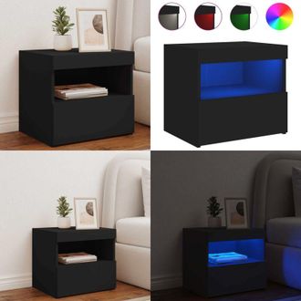 vidaXL Comodino con Luci LED Nero 50x40x45 cm - Comodino moderno - Comodino con luci rgb