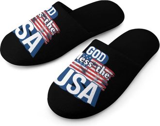 Generic God Bless The U.S.A. Warm Mens Slippers Slip On Soft Fleece House Shoes Winter Indoor Outdoor