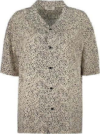 Celine Zijden Blouse met Borstzak - Heren - Korte mouwen Overhemden - Beige - XL - Overhemden