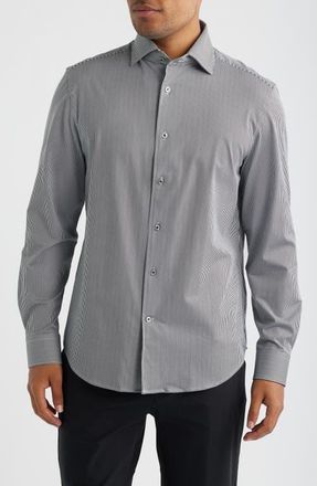 Bugatchi Devon OoohCotton Stripe Long Sleeve Button-Up Shirt in Black at Nordstrom, Size Xxx-Large