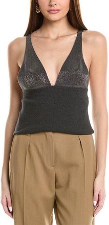 Brunello Cucinelli Charcoal Deep V-Neck Knit Top, Size Large