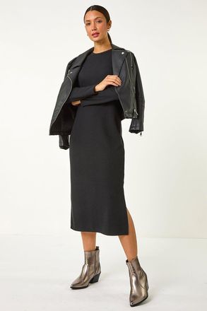 Roman Textured A-Line Knitted Jumper Dress