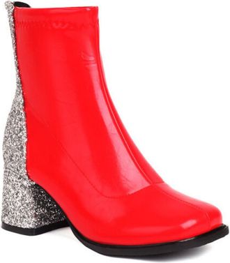 Generic Womens Patent Leather Short Boots with Back Zipper Square Toe Chelsea Boots Block Heel Ankle Boot,Red,9.5 UK