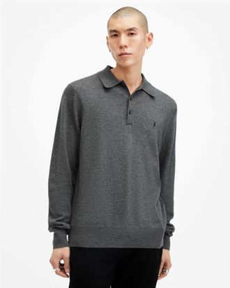 AllSaints Wool/Polyamide Kilburn Long Sleeve Polo Jumper, Size: XXL