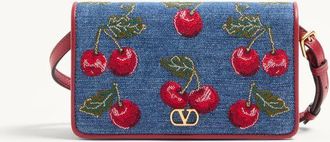 Valentino Garavani Mini Borsa A Spalla VLogo Signature In Denim Con Ricamo Cherryfic Donna DENIM/MULTICOLOR UNI